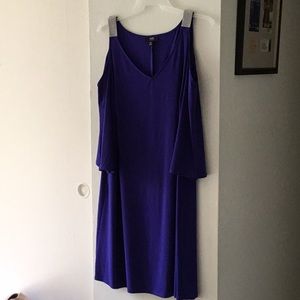 Purple cold shoulder cocktail dress w/rhinestones